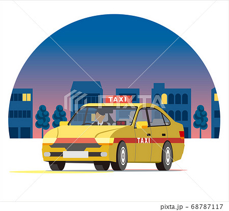 夜の街を走るセダンのタクシー、営業運行、配車、空車 夜の街を走るセダンのタクシー、営業運行、配車、空車 68787117