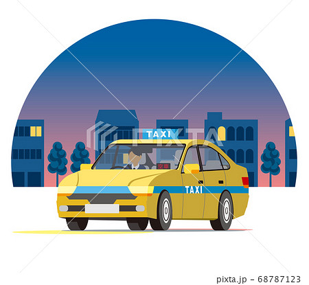 夜の街を走るセダンのタクシー、営業運行、配車、空車 夜の街を走るセダンのタクシー、営業運行、配車、空車 68787123