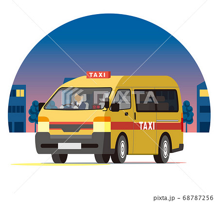 夜の街を走るワンボックスタクシー、営業運行、配車、空車 夜の街を走るワンボックスタクシー、営業運行、配車、空車 68787256