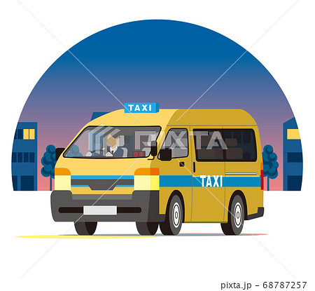 夜の街を走るワンボックスタクシー、営業運行、配車、空車 夜の街を走るワンボックスタクシー、営業運行、配車、空車 68787257