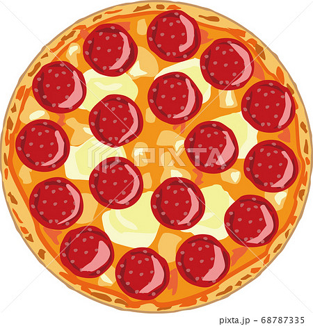 チーズとサラミのホールピザのイラストのイラスト素材