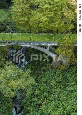 栃木県那須町のつつじ吊橋から見える廃橋のような風景 68788164