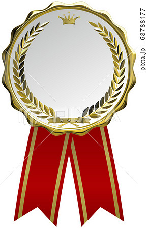 輝きのある立体的な金の月桂樹と王冠のあるメダル　ベクターイラストデザイン　背景透明 68788477