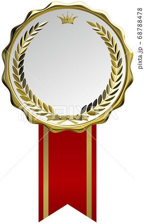 輝きのある立体的な金の月桂樹と王冠のあるメダル ベクターイラストデザイン 背景透明のイラスト素材