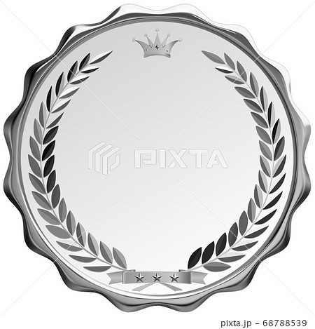 輝きのある立体的な金の月桂樹と王冠のあるメダル　モノトーン　ベクターイラストデザイン　背景透明 68788539