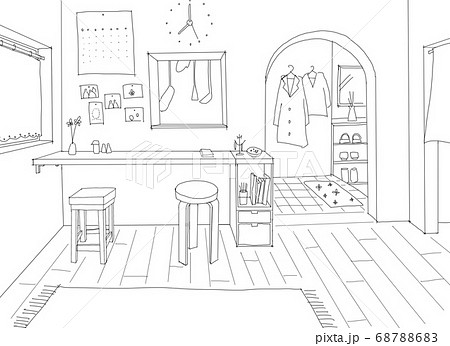 カウンターのある部屋の線画 68788683