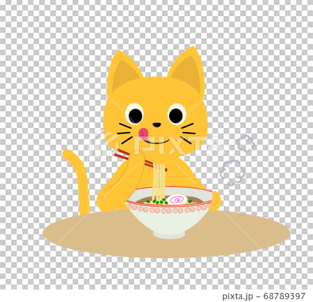 ラーメンを美味しそうに食べているネコのイラスト素材 ラーメンを美味しそうに食べているネコのイラスト素材