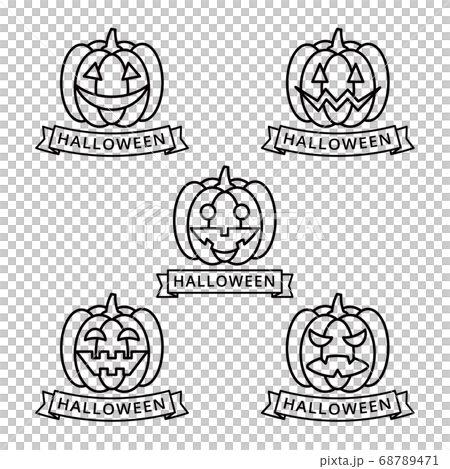 Halloween pumpkin ghost set line drawing 68789471