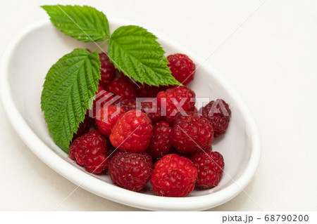 赤いラズベリーの皿盛り 6月 の写真素材