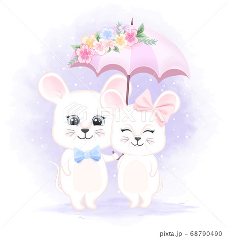Cute couple mouse with umbrella hand drawn animal Cute couple mouse with umbrella hand drawn animal 68790490