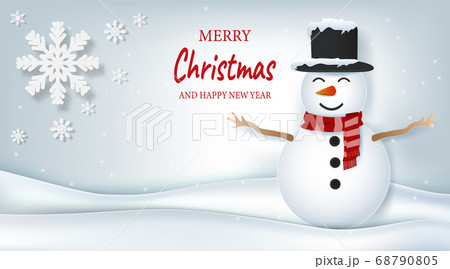 Snowman and snowflake Christmas season paper art style 68790805