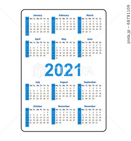 Vertical Pocket Calendar 2021 year. Week starts from Sunday. Vertical Pocket Calendar 2021 year. Week starts from Sunday. 68791109