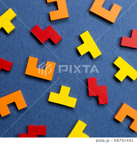 Color blocks on blue background. Creative thinking, idea concept. top view 68791491