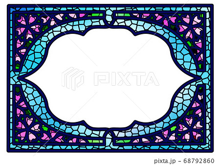 桜のステンドグラス風フレーム横2白のイラスト素材