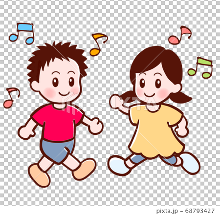 リトミックを習う男の子と女の子のイラスト素材
