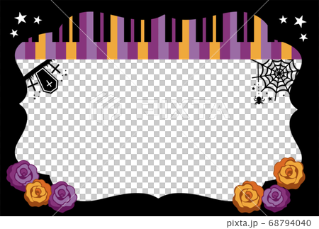 可愛いピアノのハロウィンフレーム(蜘蛛の巣・墓地) 68794040
