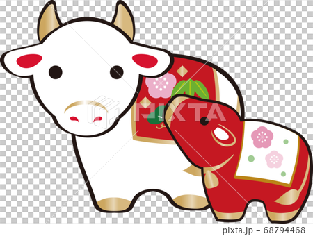 年賀 2021 丑年 土鈴 親子 イラスト素材 年賀 2021 丑年 土鈴 親子 イラスト素材 68794468