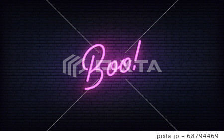 Boo lettering neon sign. Halloween holiday vector design 68794469