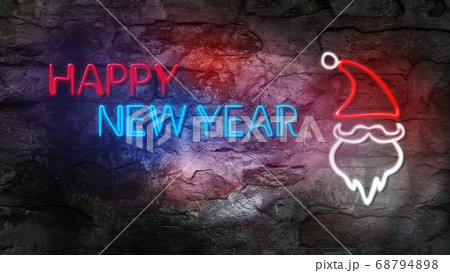 Happy New Year 2020. Glowing Neon Sign Against Brick Wall 68794898
