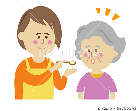 食事を食べさせてあげる介護のイラストイメージのイラスト素材
