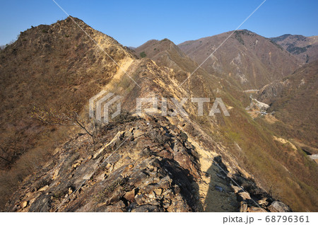 足尾　仁田元沢右岸の岩尾根から前山、塔の峰など仁田元沢上流方面を見る 68796361