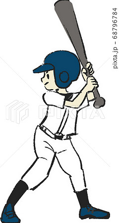 野球でバットをかまえる男の子のイラストのイラスト素材