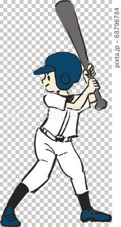 野球でバットをかまえる男の子のイラストのイラスト素材