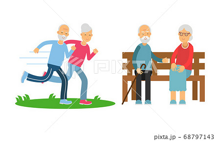 Old Age Pensioner People Characters Engaged in Daily Activity Vector Illustration Set 68797143
