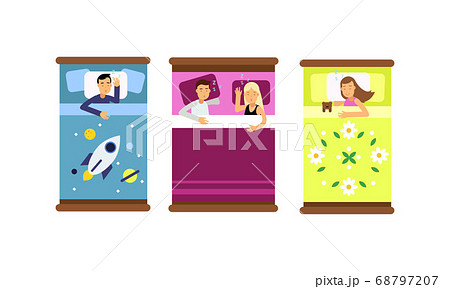 People Characters Sleeping in Bed Vector Illustration Set People Characters Sleeping in Bed Vector Illustration Set 68797207