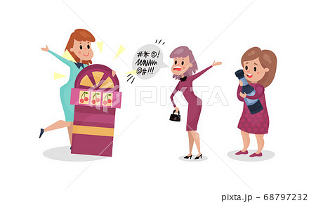Young Woman Suffering from Bad Habbits Drinking Alcohol and Abusing Vector Illustration Set 68797232