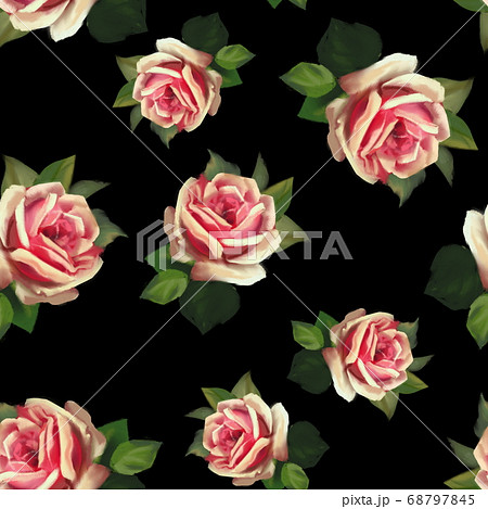 Vintage Floral Seamless Background with Pink Roses. Pastel painting style Vintage Floral Seamless Background with Pink Roses. Pastel painting style 68797845