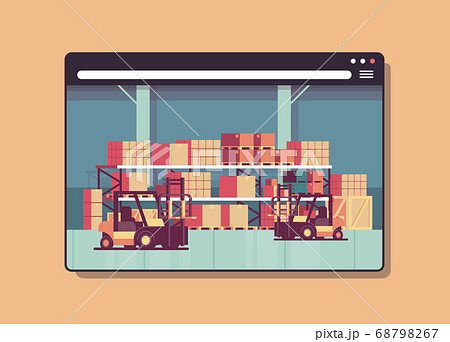 digital warehouse with forklifts in web browser window modern storehouse interior digital warehouse with forklifts in web browser window modern storehouse interior 68798267