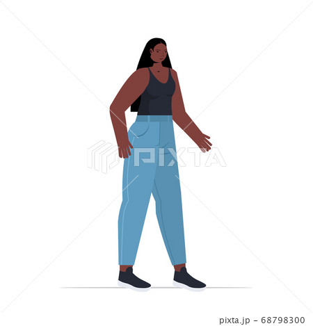 young woman in casual trendy clothes african american female cartoon character standing pose full length 68798300
