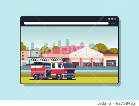 firefighter truck near building of fire station firefighting concept digital fire department in web browser window firefighter truck near building of fire station firefighting concept digital fire department in web browser window 68798432