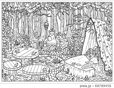 Mystic Coloring Pages, Magical Landscape Coloring for Adults