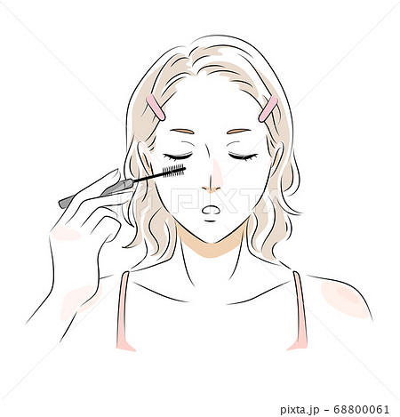 マスカラを塗る女性 メイクイラストのイラスト素材