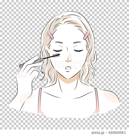 マスカラを塗る女性 メイクイラストのイラスト素材