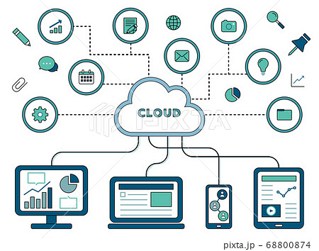 クラウドのイラスト ビジネス It Pc データ 共有 バックアップ かっこいい スタイリッシュのイラスト素材 68800874 Pixta