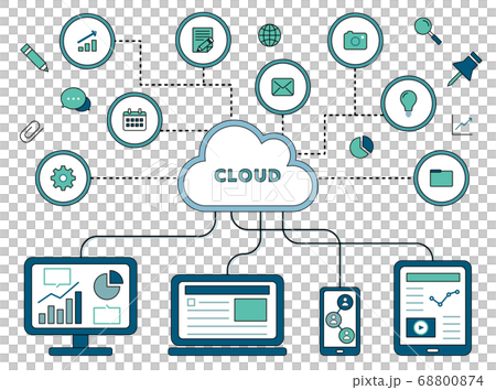 クラウドのイラスト ビジネス It Pc データ 共有 バックアップ かっこいい スタイリッシュのイラスト素材