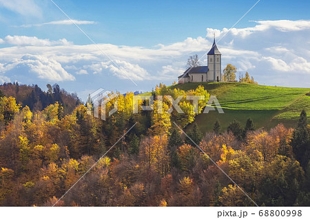 Church on top of the hill in Slovenia. autumn 68800998