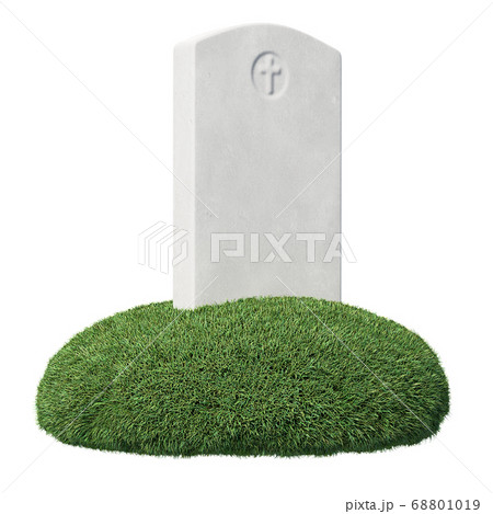 Gray blank gravestone on grass islet isolated 68801019