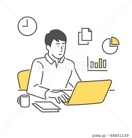 自宅で仕事をする男性 68801139