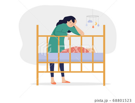 Tired mother with baby, suffering with postnatal depression Tired mother with baby, suffering with postnatal depression 68801523