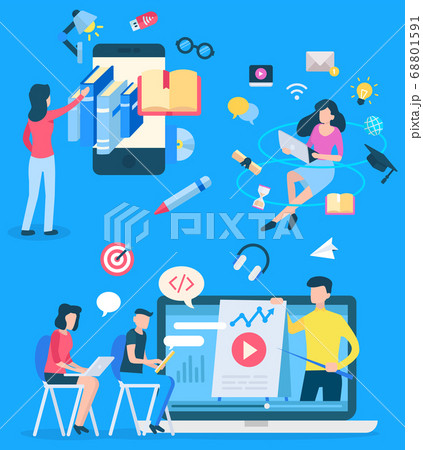People Communication with E-book, Learn Vector 68801591