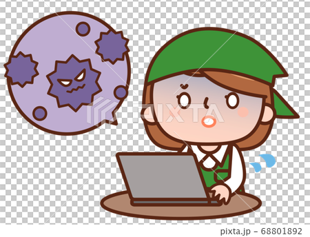 Woman with computer with virus - Stock Illustration [68801892] - PIXTA