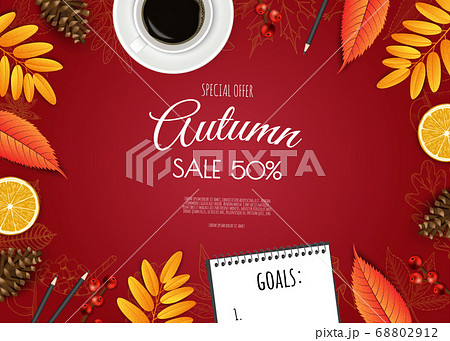 Autumn sale flyer template. Bright fall leaves. Poster, card, label, banner design. Autumn sale flyer template. Bright fall leaves. Poster, card, label, banner design. 68802912