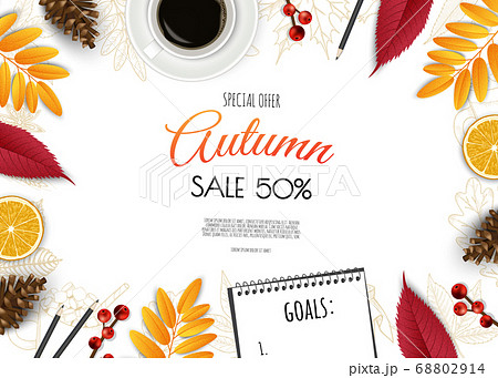 Autumn sale flyer template. Bright fall leaves. Poster, card, label, banner design. Autumn sale flyer template. Bright fall leaves. Poster, card, label, banner design. 68802914