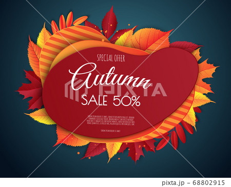 Autumn sale flyer template. Bright fall leaves. Poster, card, label, banner design. Autumn sale flyer template. Bright fall leaves. Poster, card, label, banner design. 68802915