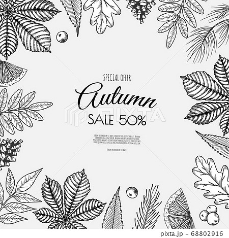 Background with Autumn Leaves . Drawing hand image, vector illustration. Background with Autumn Leaves . Drawing hand image, vector illustration. 68802916
