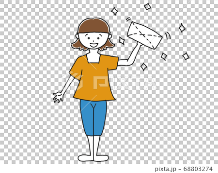笑顔で雑巾掛けをする女性の全身イラスト素材 笑顔で雑巾掛けをする女性の全身イラスト素材 68803274